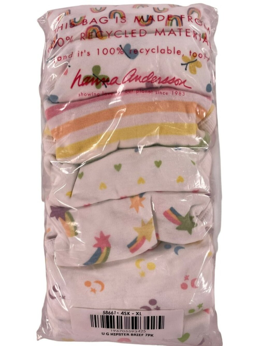 Hanna Andersson Girls Hipster Brief Underwear 7-Pack Multicolor Cotton Kid Sz XL